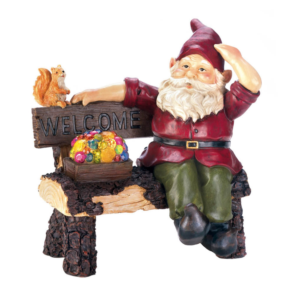 Benny Garden Gnome Sat on a Welcome Bench - Gnomeshomes