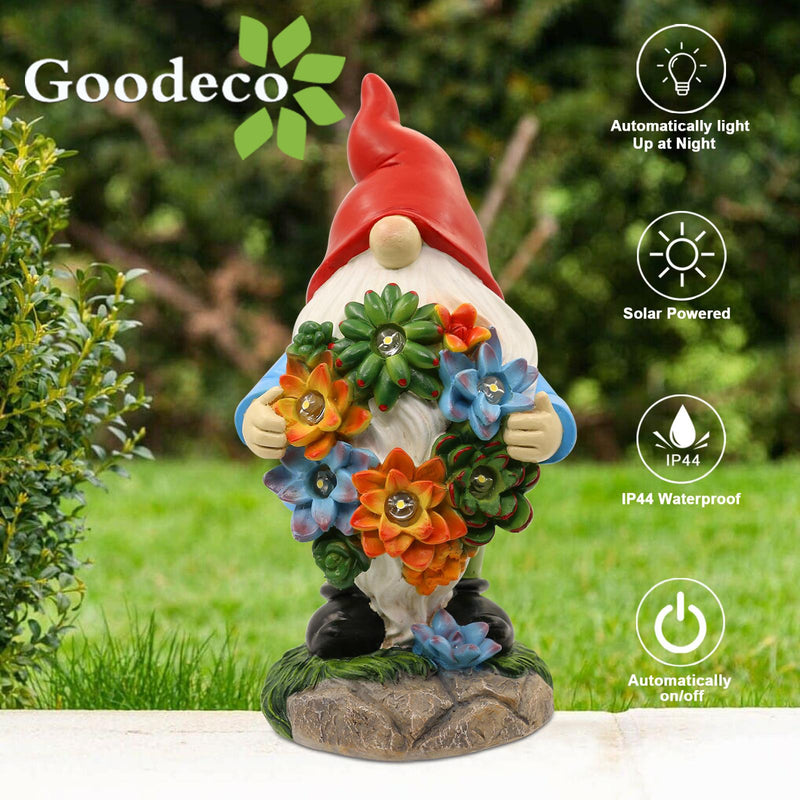 Bobby - Solar Garden Gnome Holding a Wreath - Gnomeshomes